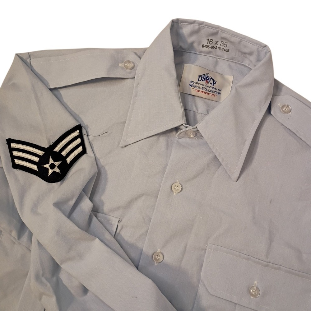 DSCP Wings Collection US Air Force Uniform Button Up Shirt Mens‎ Size 16 35 Blue